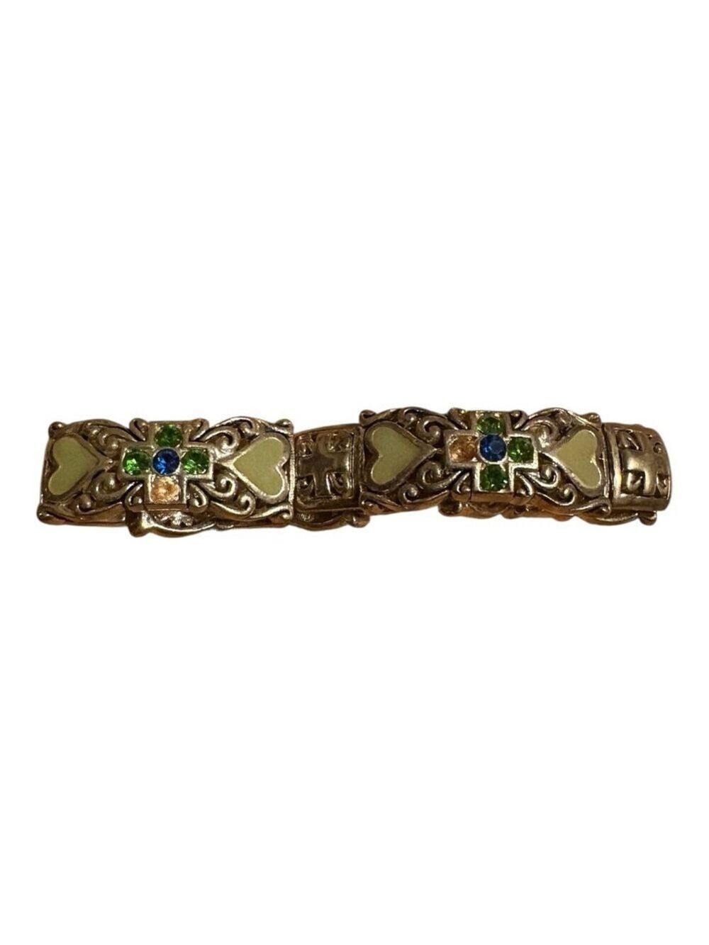 Heart and Cross Silver Tone Gemstone Bracelet One Size